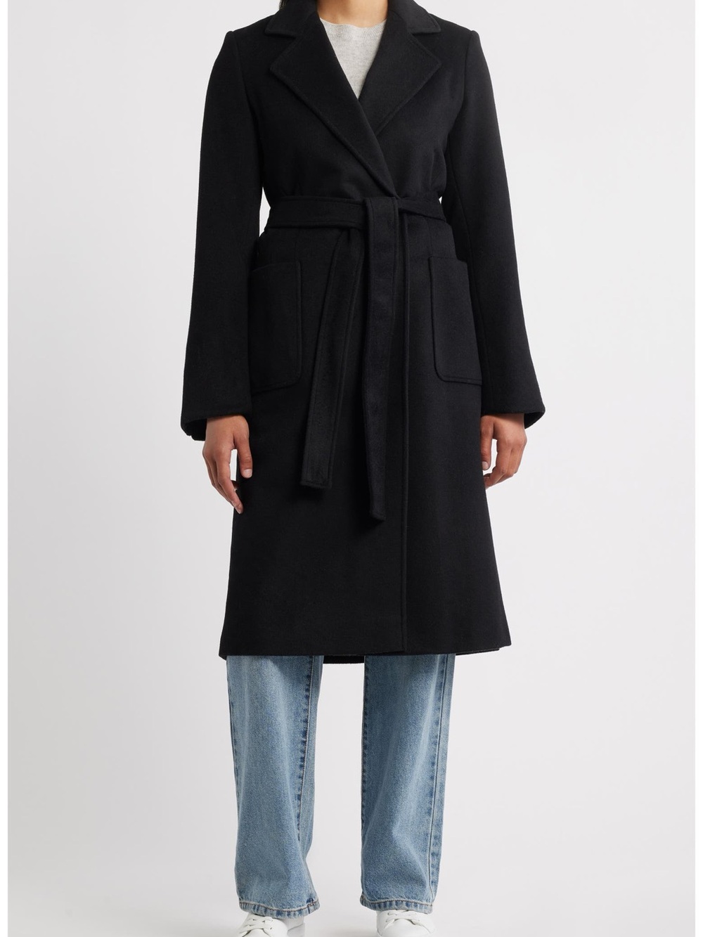 Sam Edelman Longline Wrap Coat Black Wool-Blend